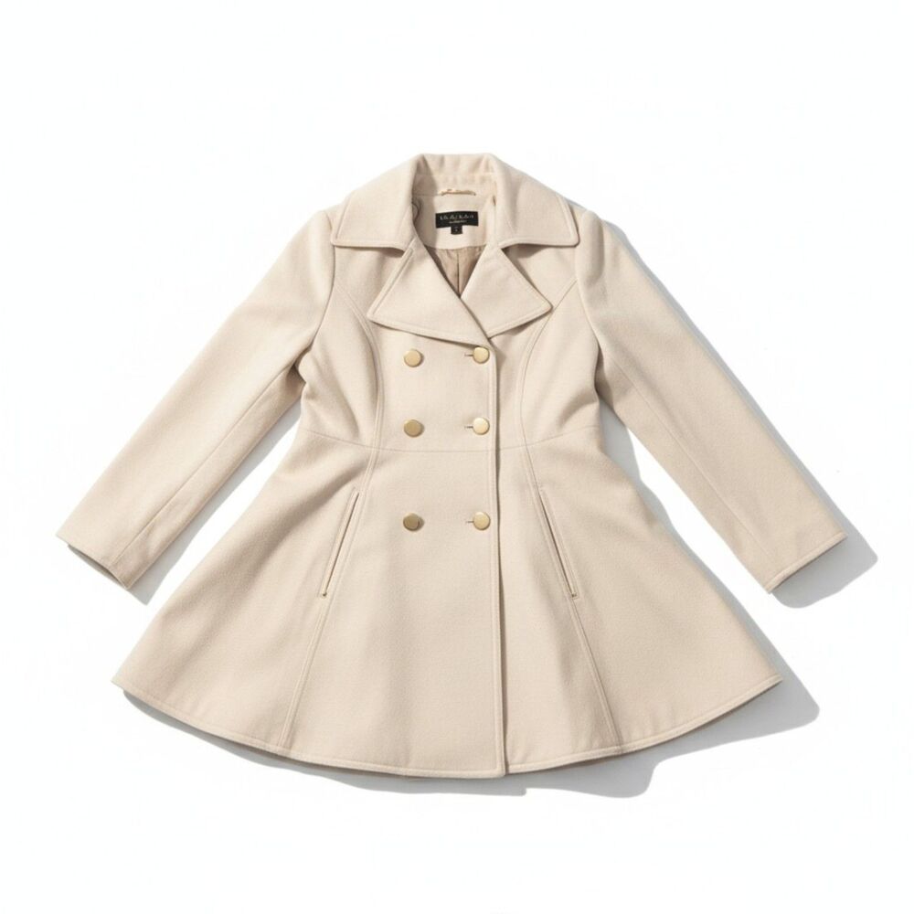 Laundry by Shelly Segal Ivory Double-Breasted Wool Skirted Coat Size Medium - Picture 10 of 10